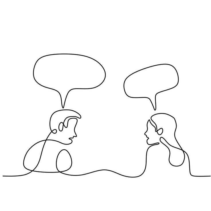 Download Continuous line drawing of man and woman having conversation with speech bubbles_ Young co
